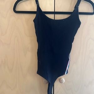Wild Honey black tank bodysuit with color striped sides.